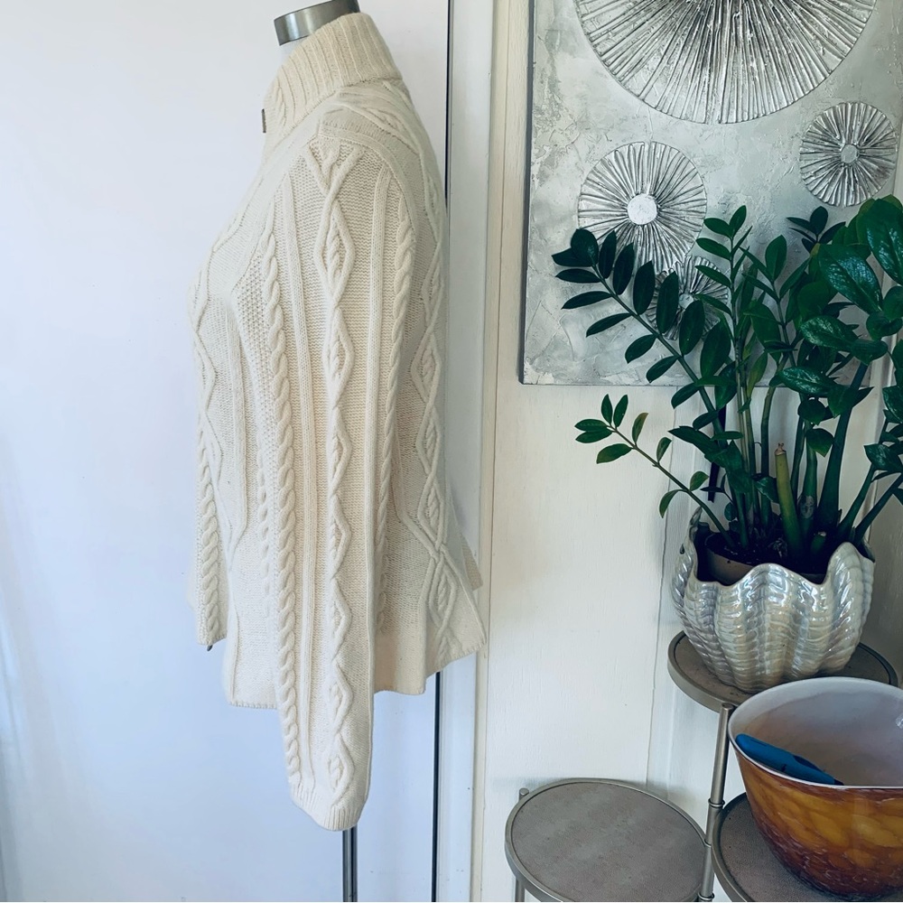 Ralph Lauren Cable Knit Full Zip 100% Ivory Wool Cardigan size XL - Picture 2 of 12